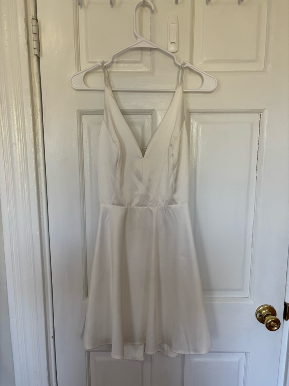 Lulu's Smitten By You White Satin Backless Skater Dress